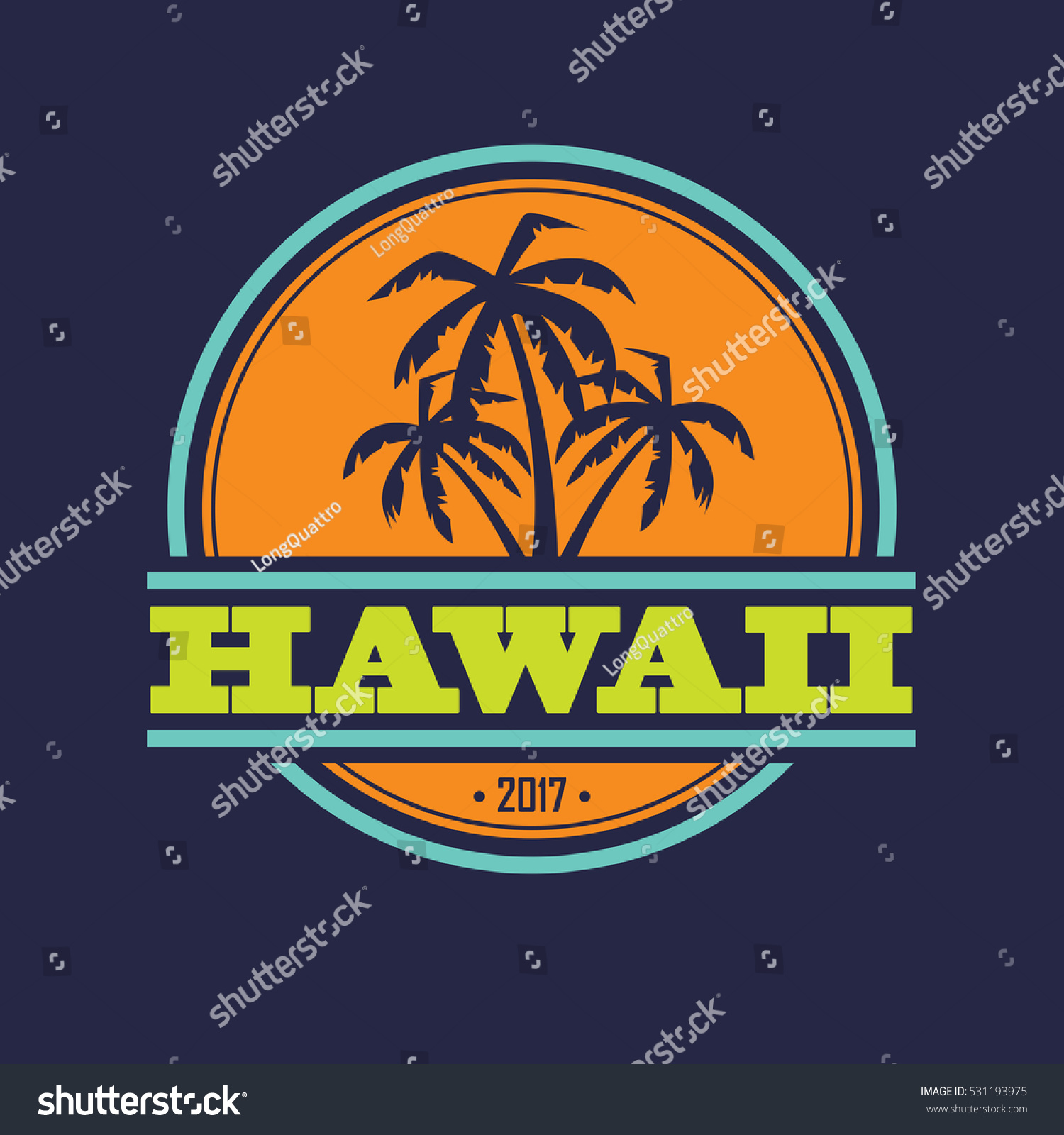 Colorful Hawaii Label Text Palm Silhouettes Stock Vector (Royalty Free ...