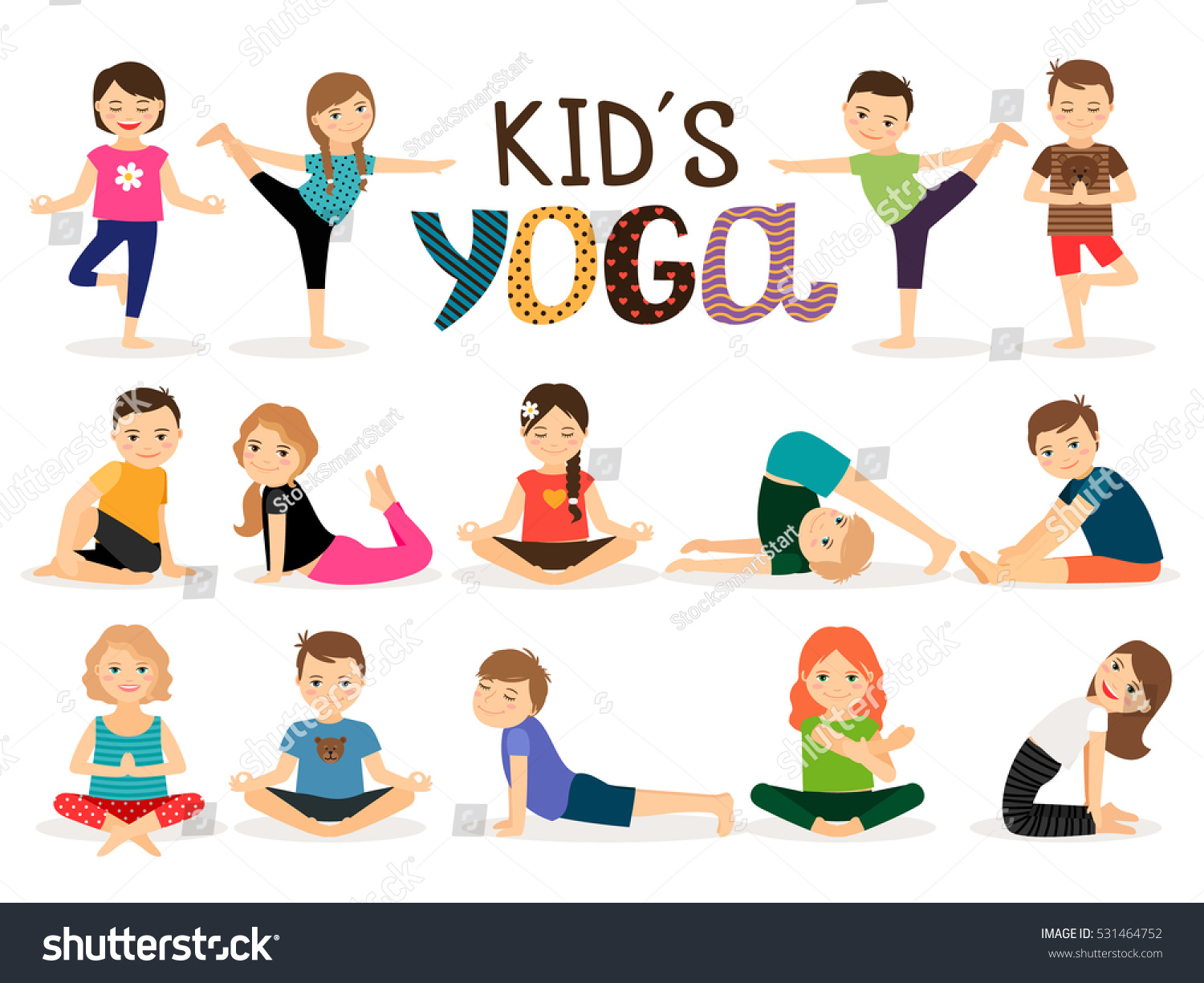 Young Kids Different Yoga Poses On Stock Vector (Royalty Free ...