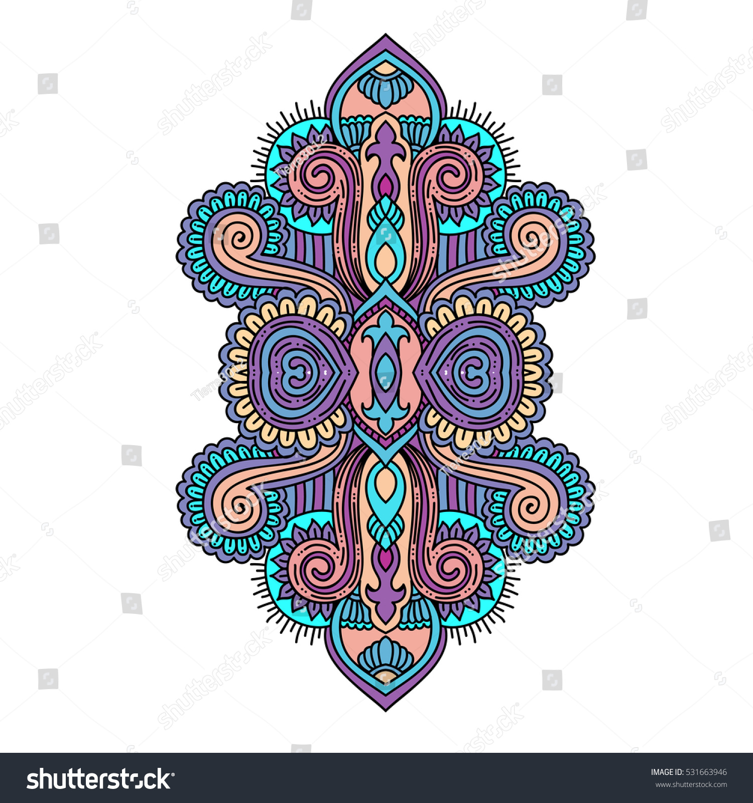 Stylized Vector Ornamental Lotus Flower Ethnic Vector De Stock Libre De Regalías 531663946