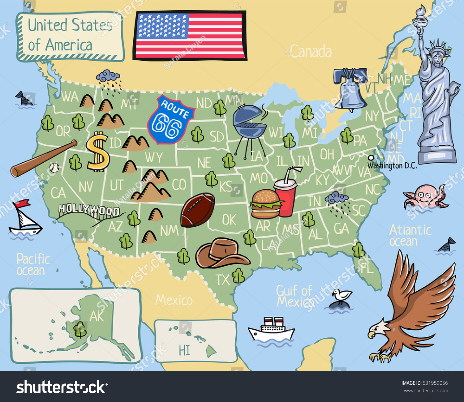 Cartoon Map United States America Stock Illustration 531959056