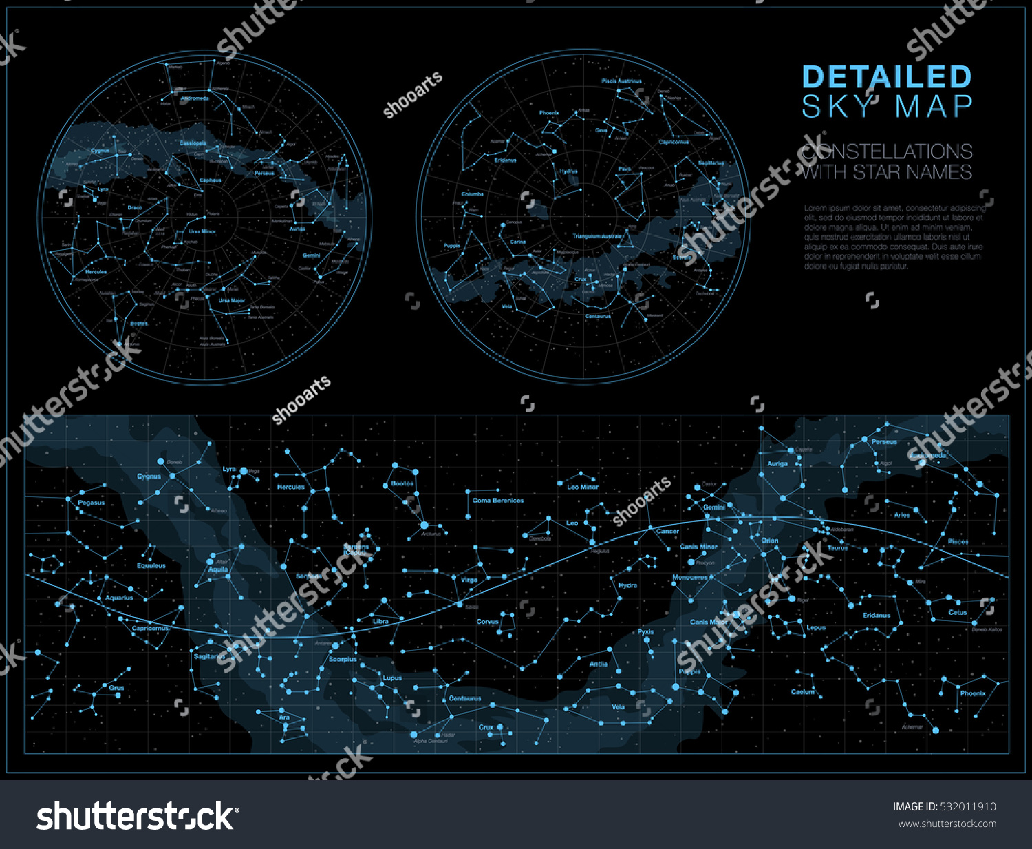 Detailed Sky Maps Vector Set Stock Vector (Royalty Free) 532011910 ...