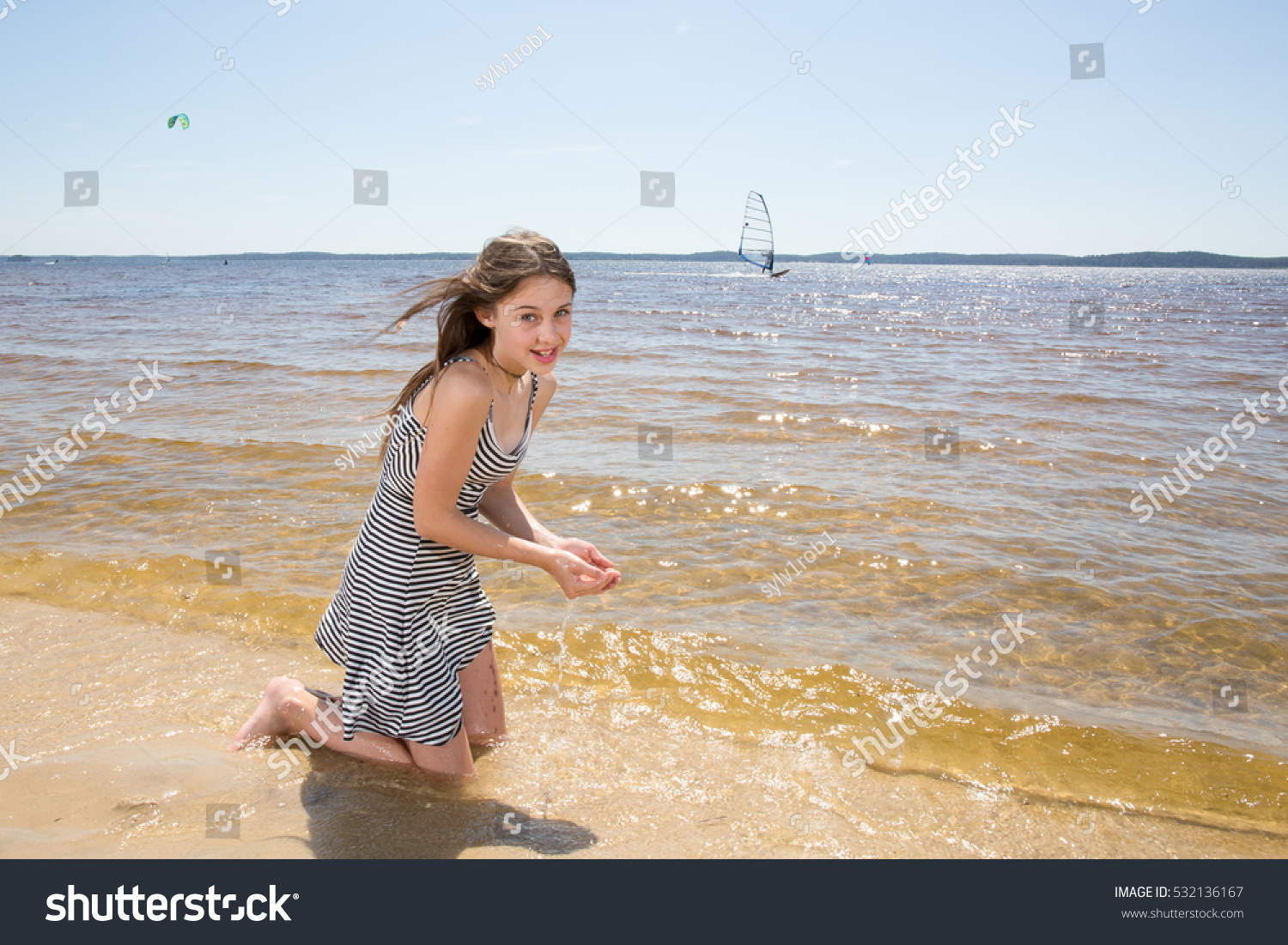 Teenager Girl Playing Sand Beach Like Stock Photo 532136167 