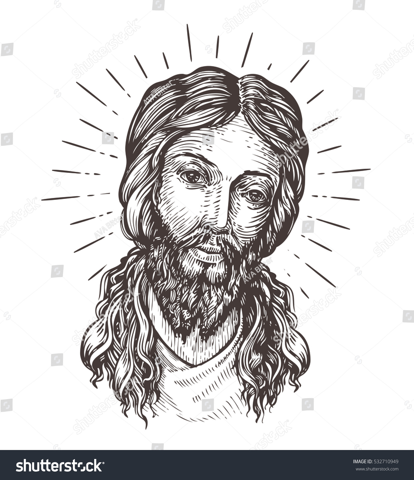 Handdrawn Portrait Jesus Christ Sketch Vector Stock Vector (Royalty ...