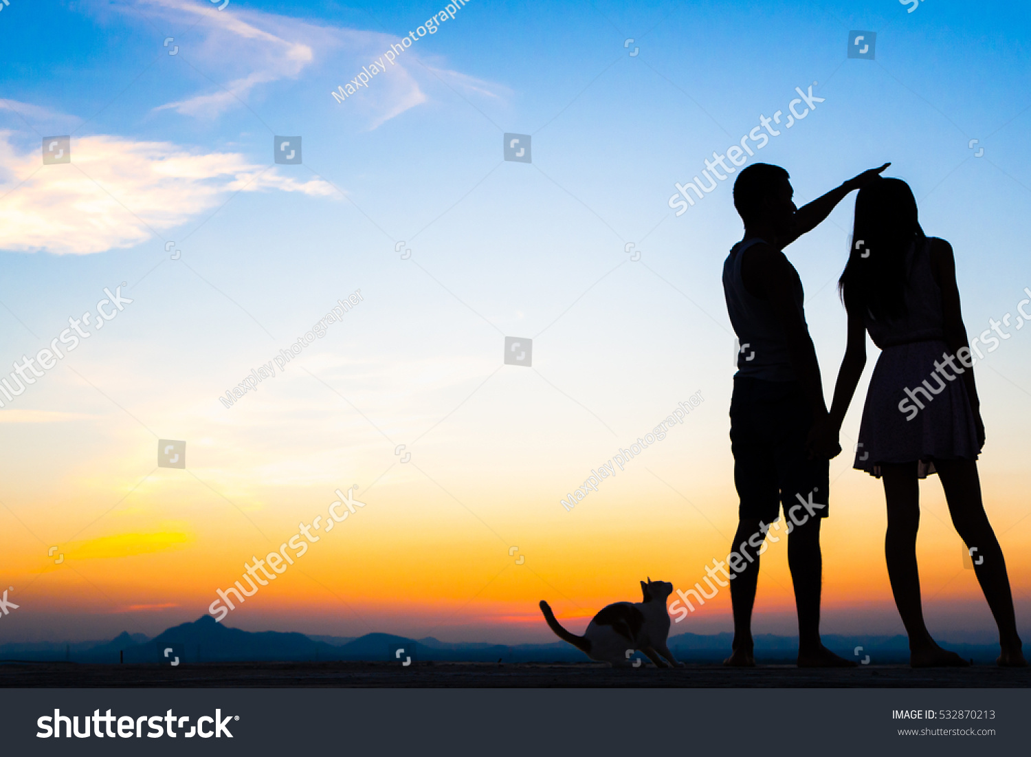 Couple Silhouette Holding Hands Watching Sunset Stock Photo Shutterstock