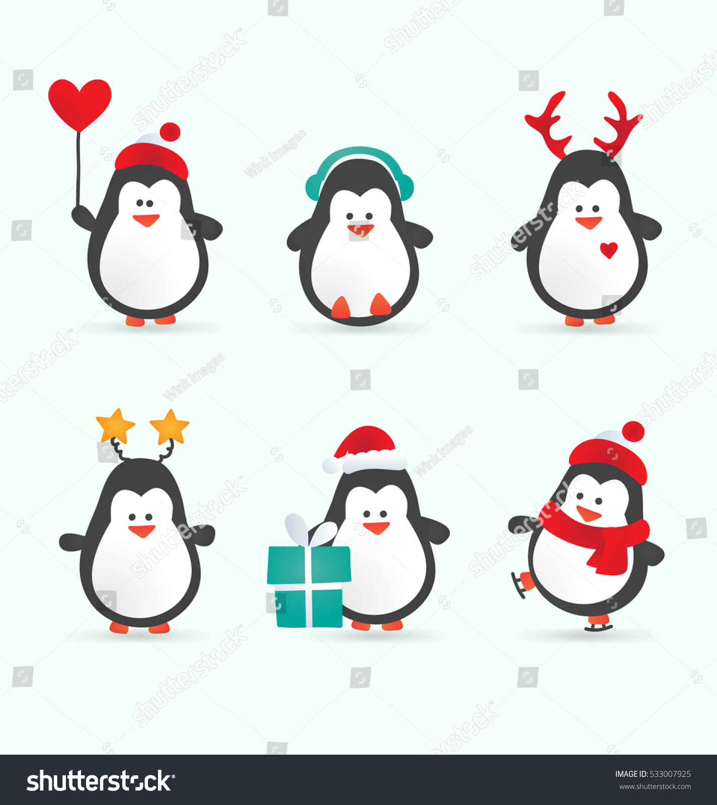 Новогодние наклейки пингвины