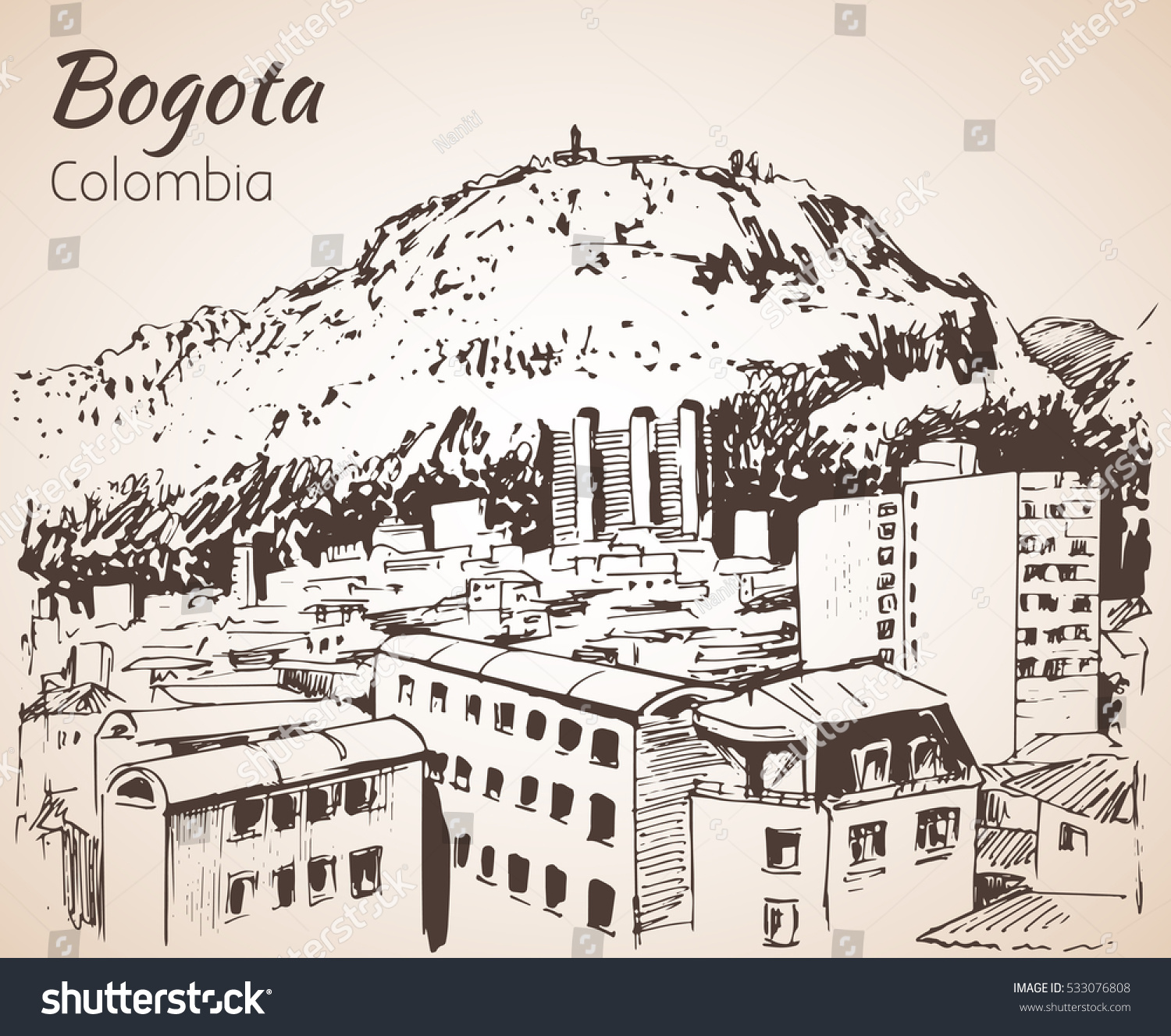 Panoramic View Bogota Sketch Isolated On vector de stock (libre de