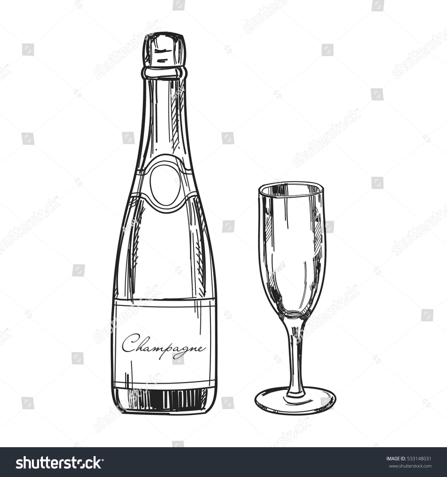 Бутылка шампанского рисунок карандашом