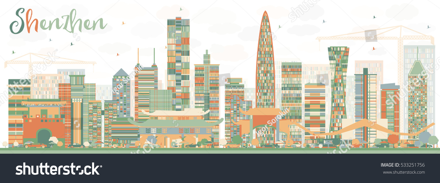 Shenzhen Skyline Color Buildings Vector Illustration Stock Vector ...