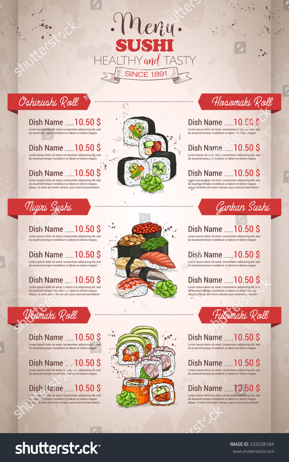 Restaurant Vertical Color Sushi Menu Stock Vector (Royalty Free ...