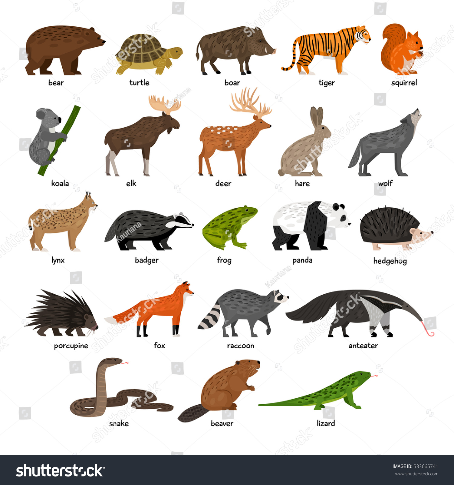 Collection Forest Wild Animals Stock Illustration 533665741 | Shutterstock