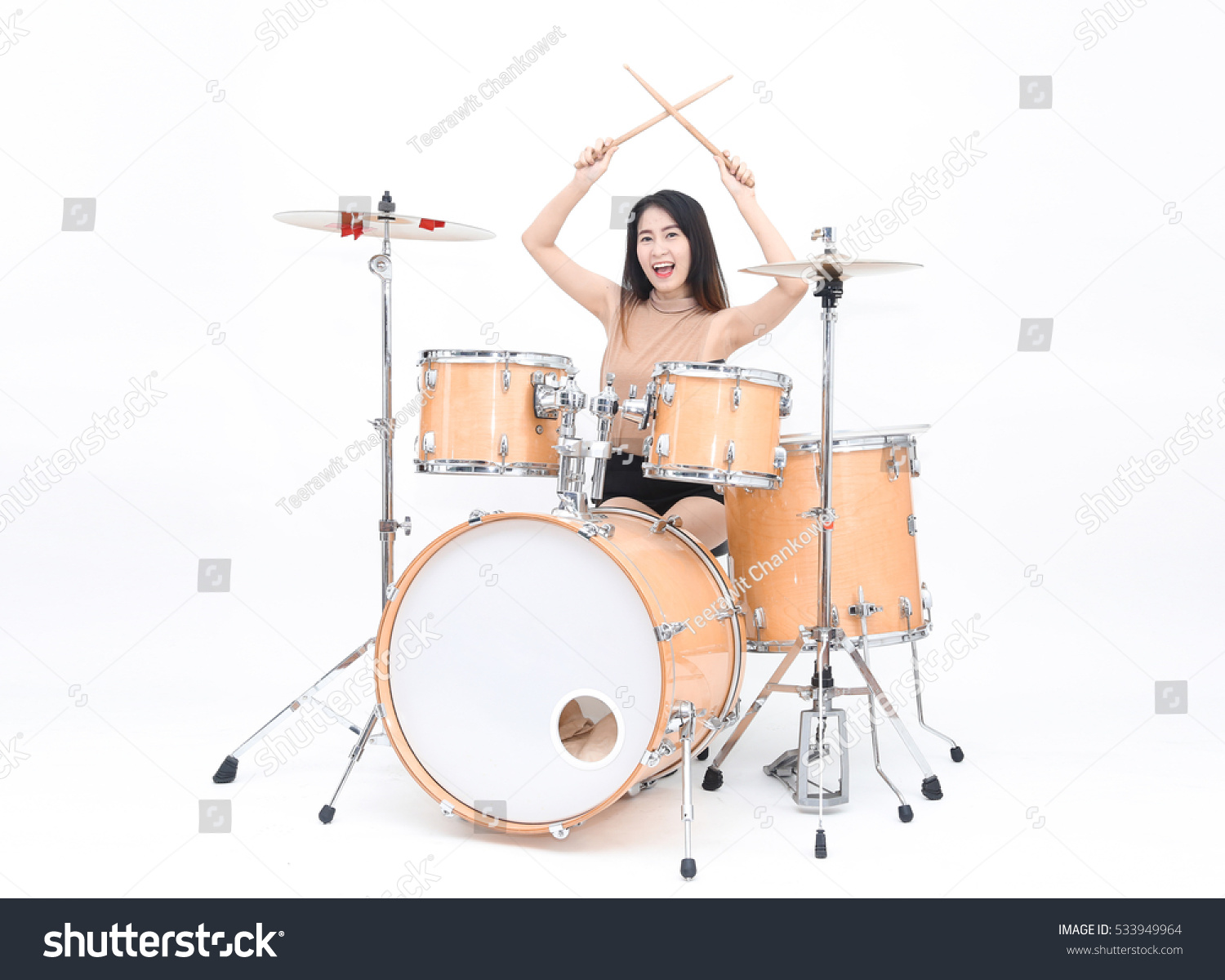 Playing Drum Set Stock Photo