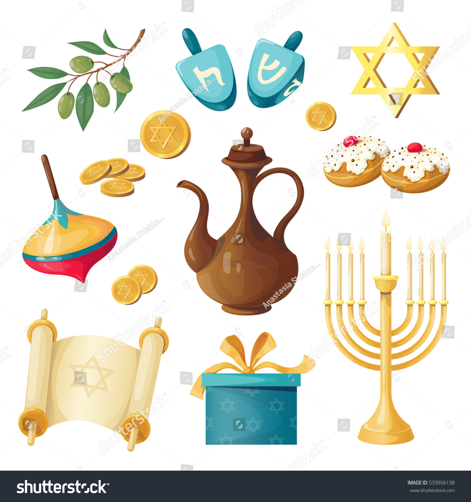 Vector Set Objects Hanukkah Holiday Realistic Stock Vector (Royalty ...