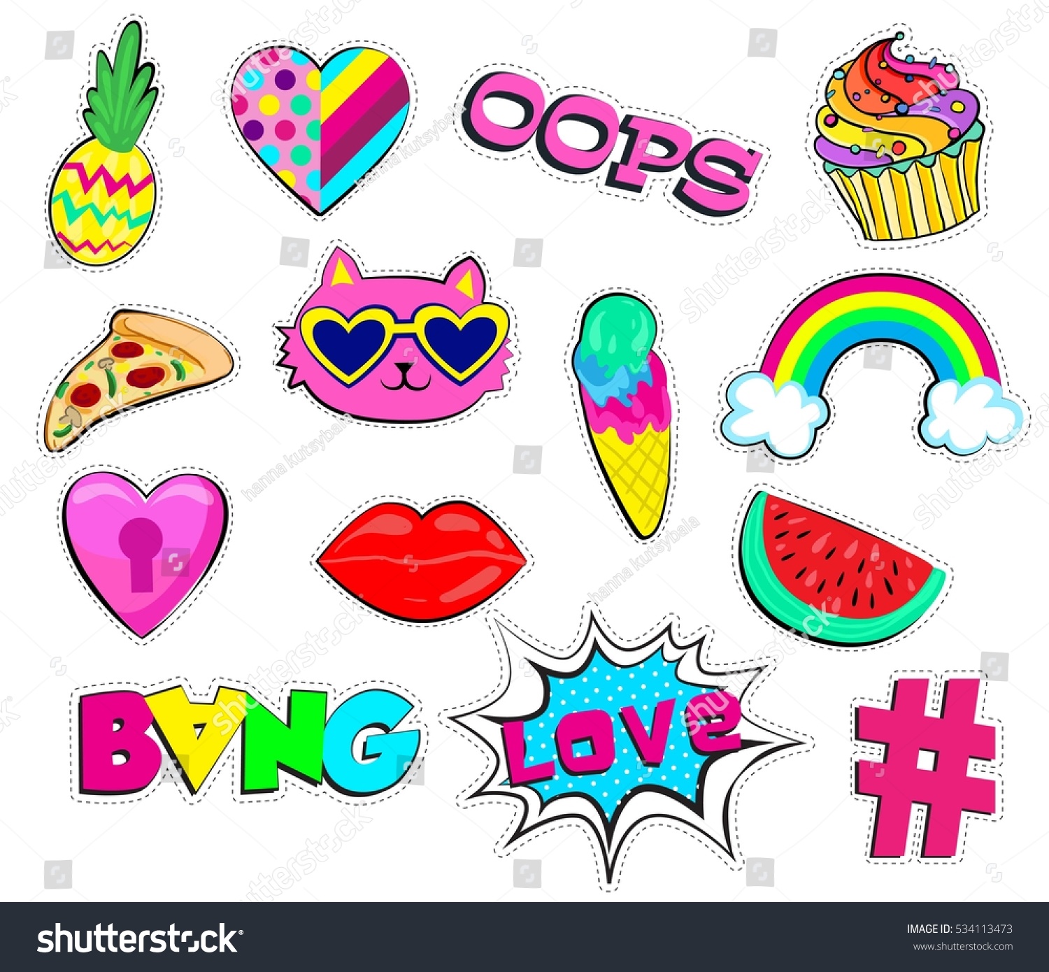 Set Cute Stickerswith Ice Cream Watermelon Stock Vector (Royalty Free ...