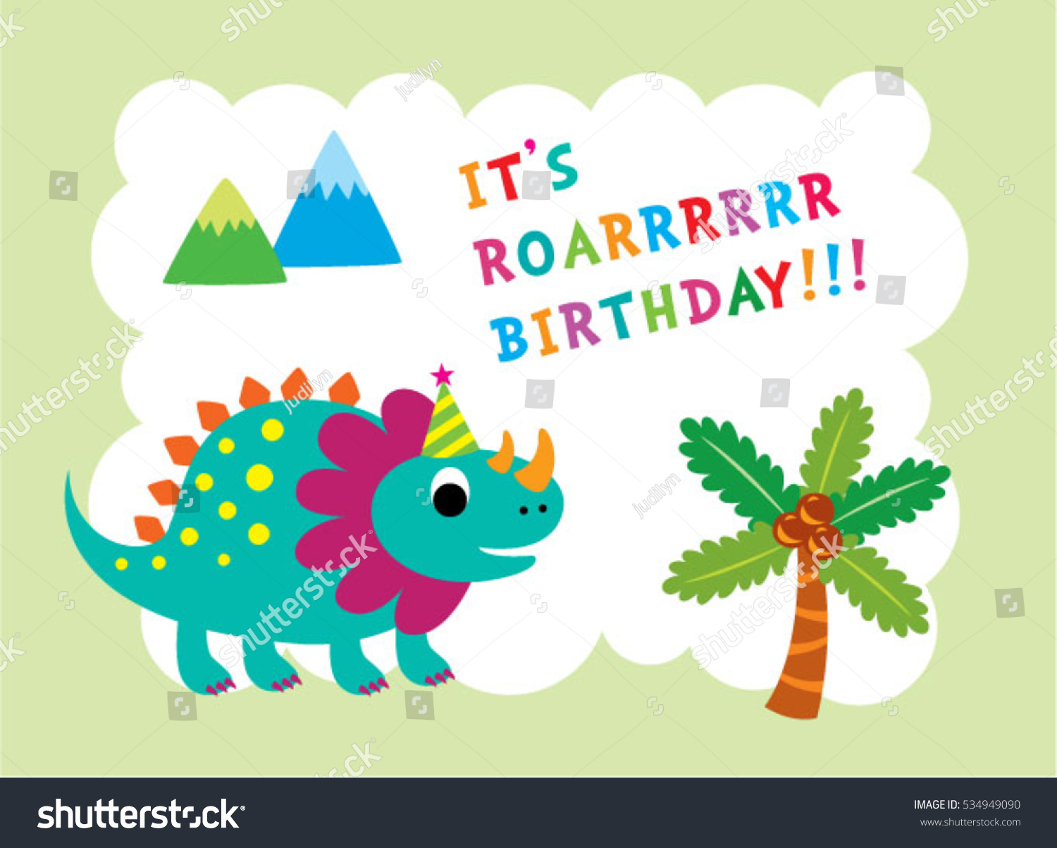 Vektor Stok Cute Dinosaur Birthday Greeting Card Tanpa Royalti 534949090 Shutterstock 