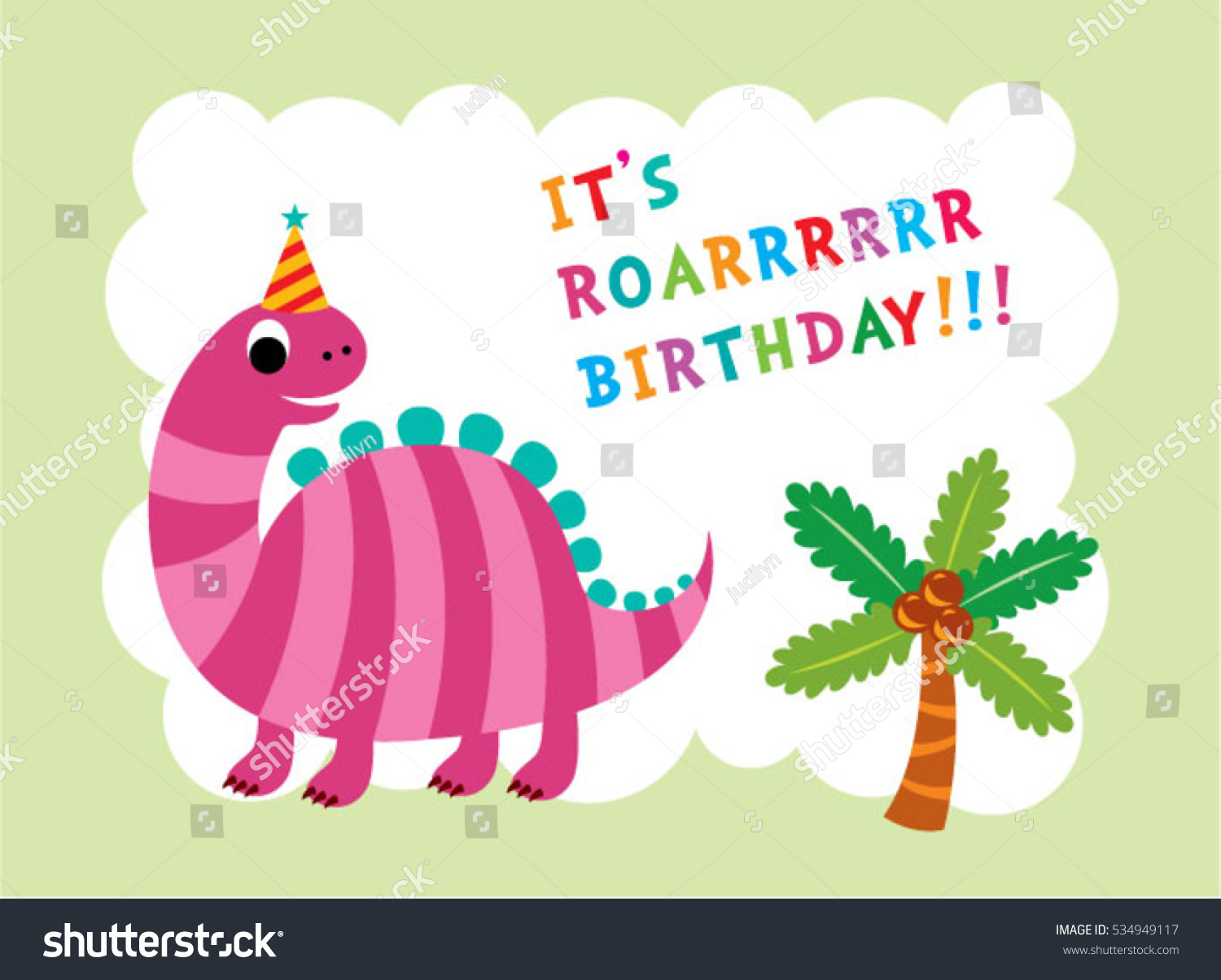 Cute Dinosaur Birthday Greeting Card Stock Vector (Royalty Free ...