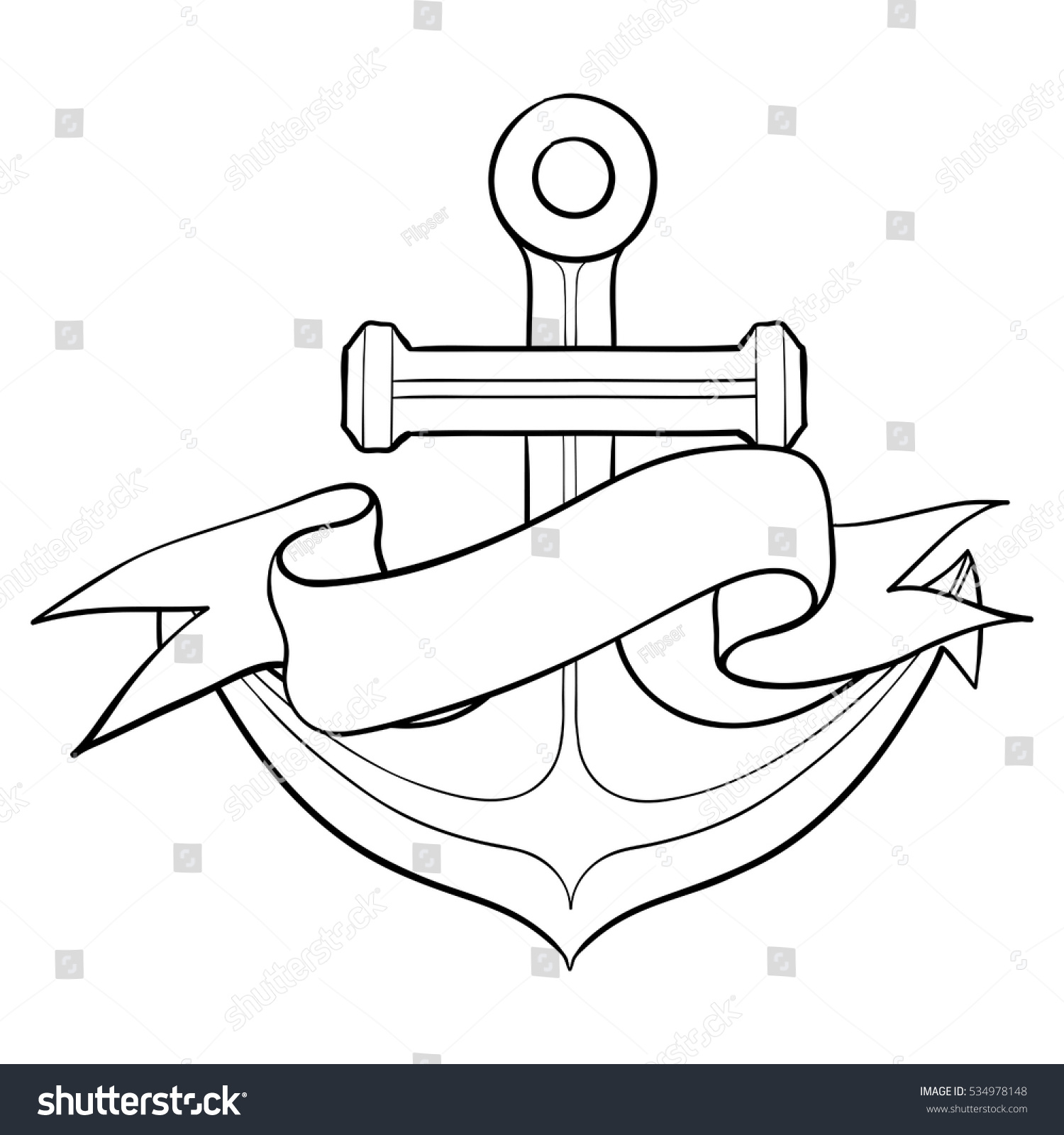 Anchor Ribbon Banner Hand Drawn Vector Stock Vector (Royalty Free ...