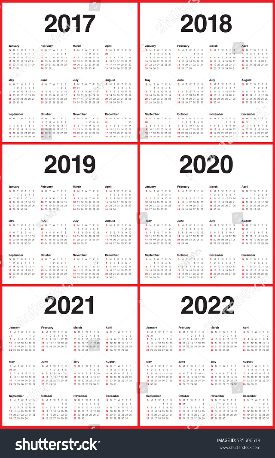 Simple Calendar Template 2017 2018 2019 Stock Vector (Royalty Free ...