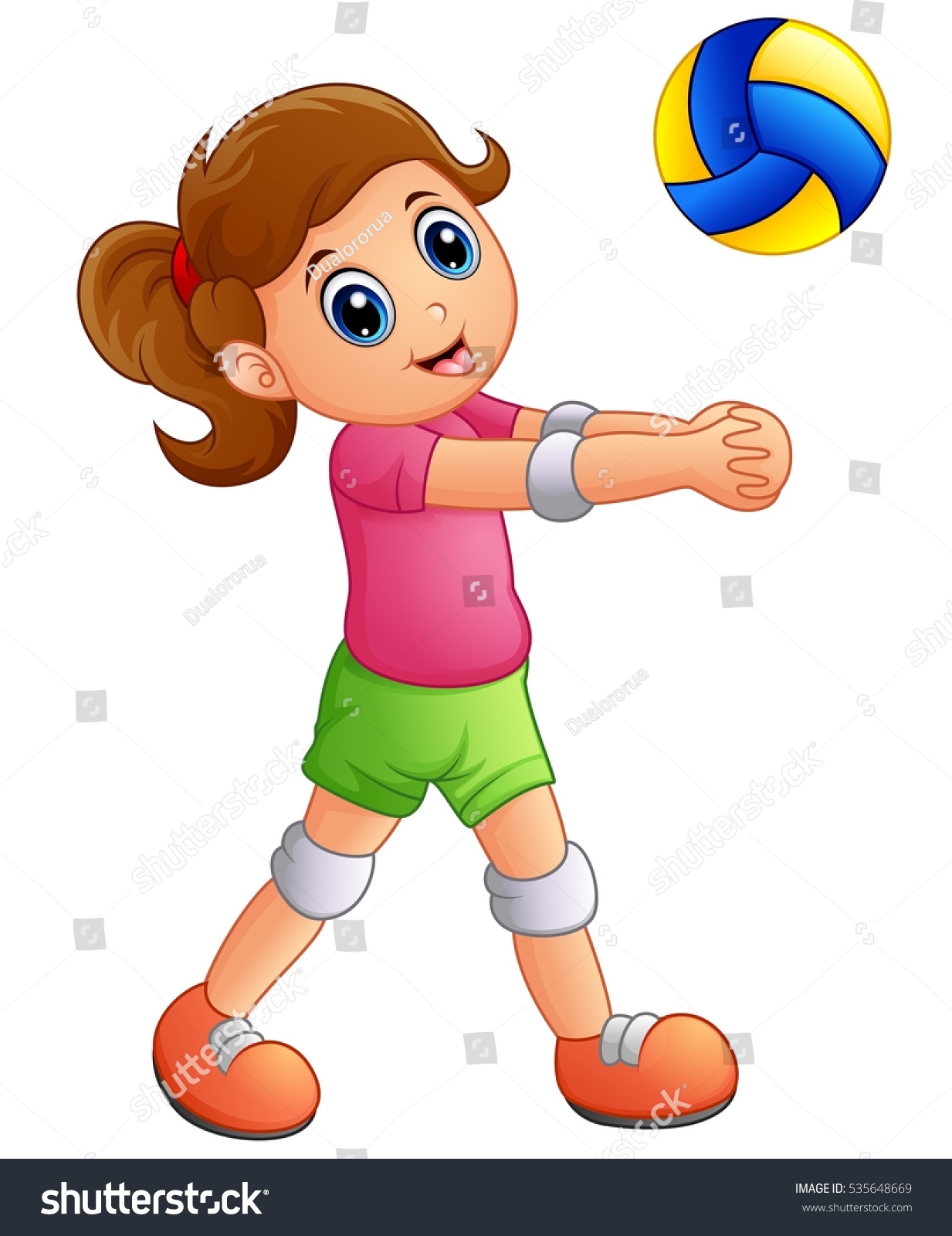 Cartoon Girl Playing Volleyball On White Stock Illustration 535648669 ...