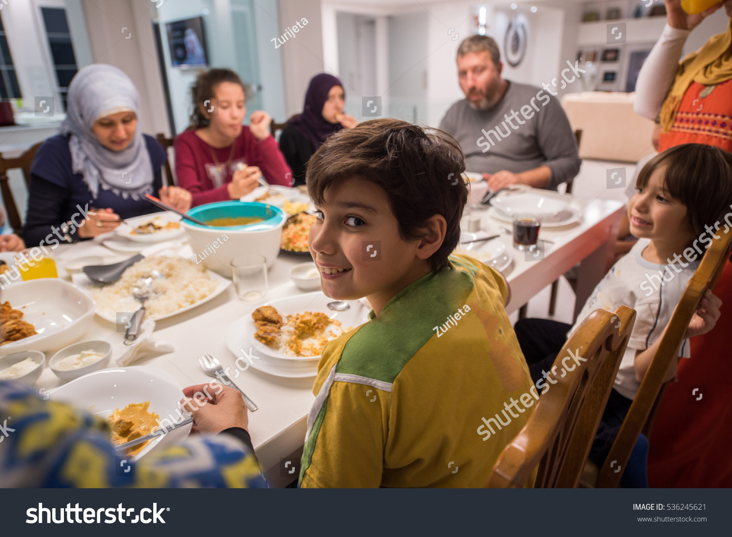 Muslim Traditional Family Together Having Dinner Stock Photo 536245621 ...