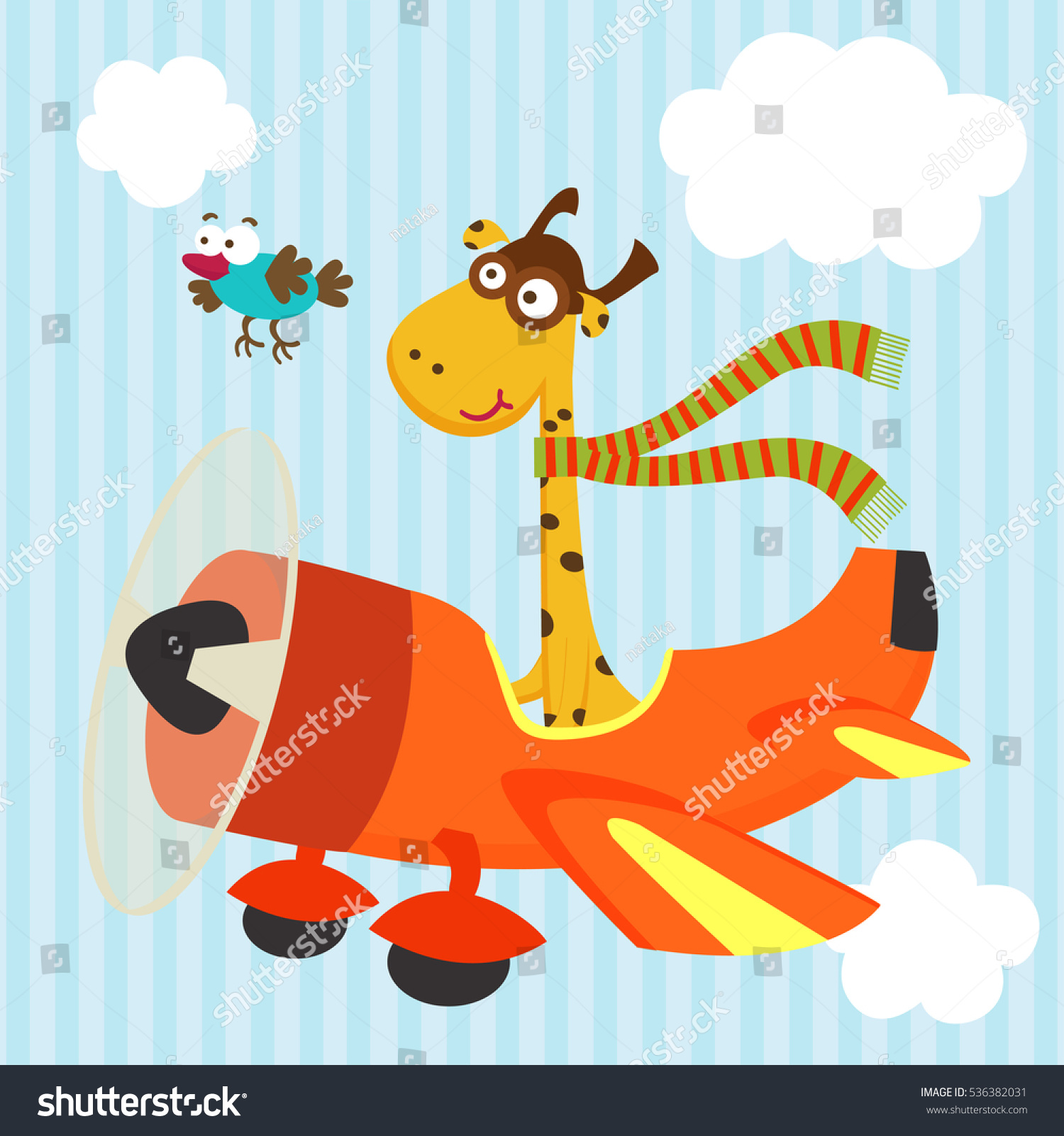 Giraffe Bird On Airplane Vector Illustration Stock Vector (Royalty Free ...