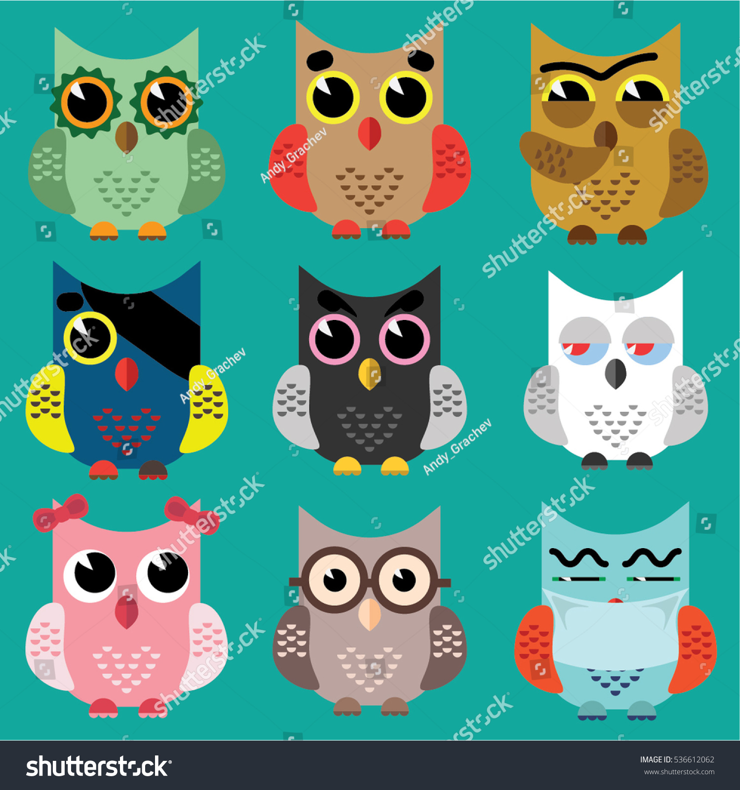 Set Cute Owls Colorful Characters Stock Vector Royalty Free 536612062 Shutterstock 2537