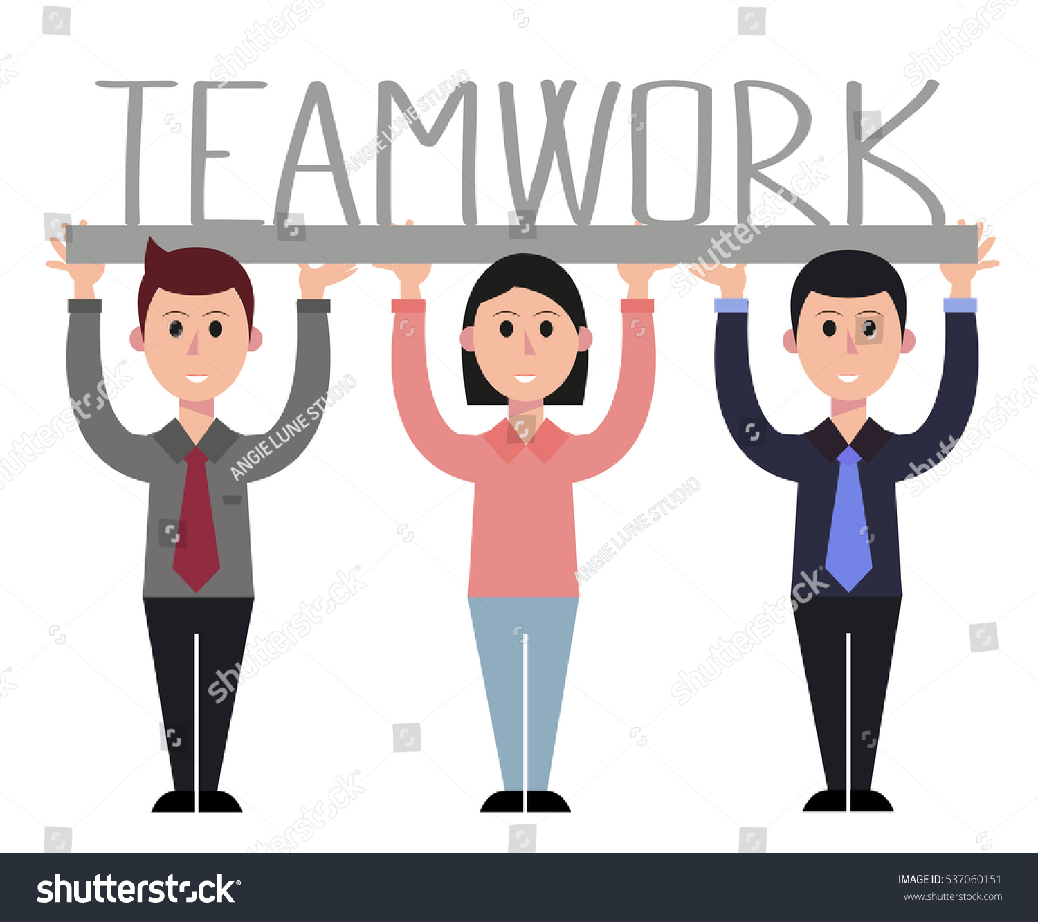 Teamwork Business People Working Together Vector Stock Vector (Royalty ...