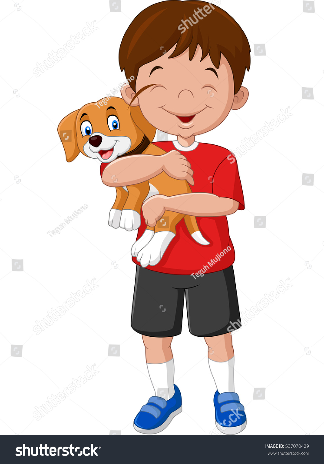 Cartoon Boy Holding His Puppy Stock Vector (Royalty Free) 537070429 ...