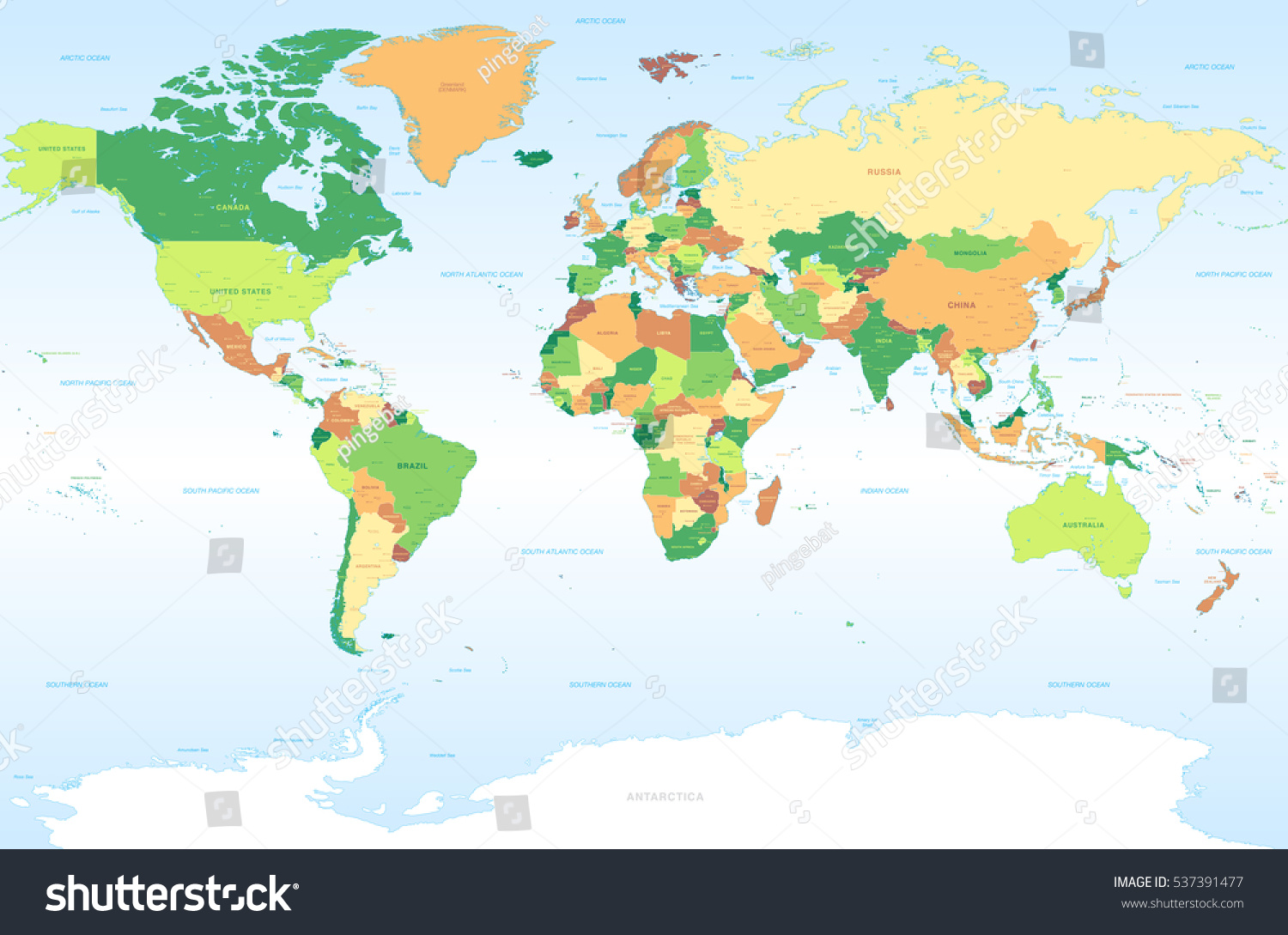 Vector Illustration World Political Map Classic Stock Vector (Royalty ...