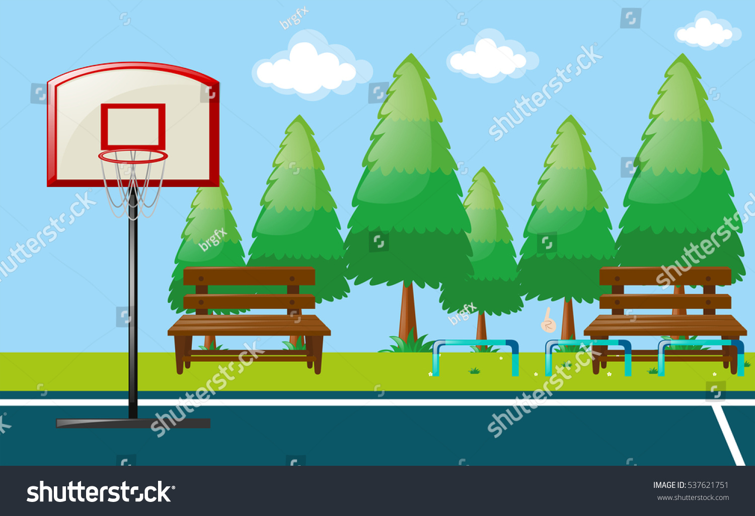 Park Scene Basketball Court Illustration Stock Vector (Royalty Free ...