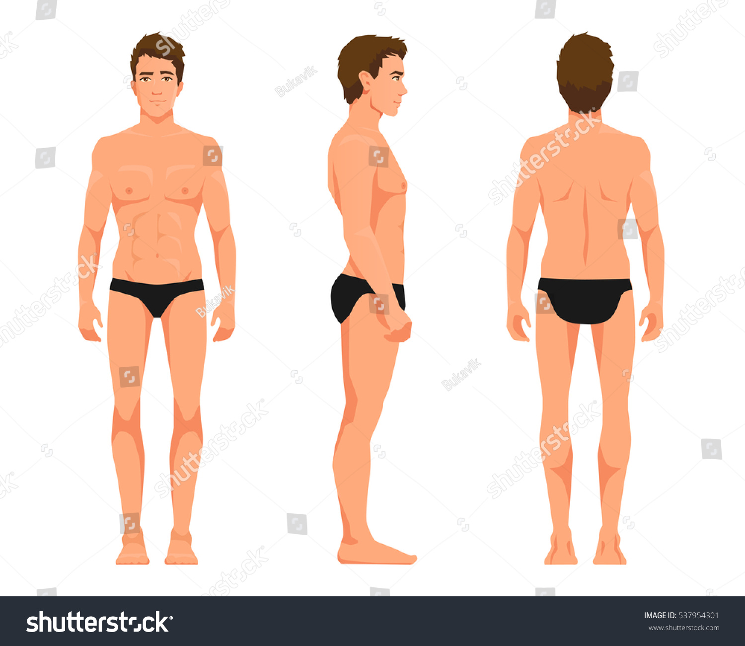 Фигура мужская спереди сбоку и сзади