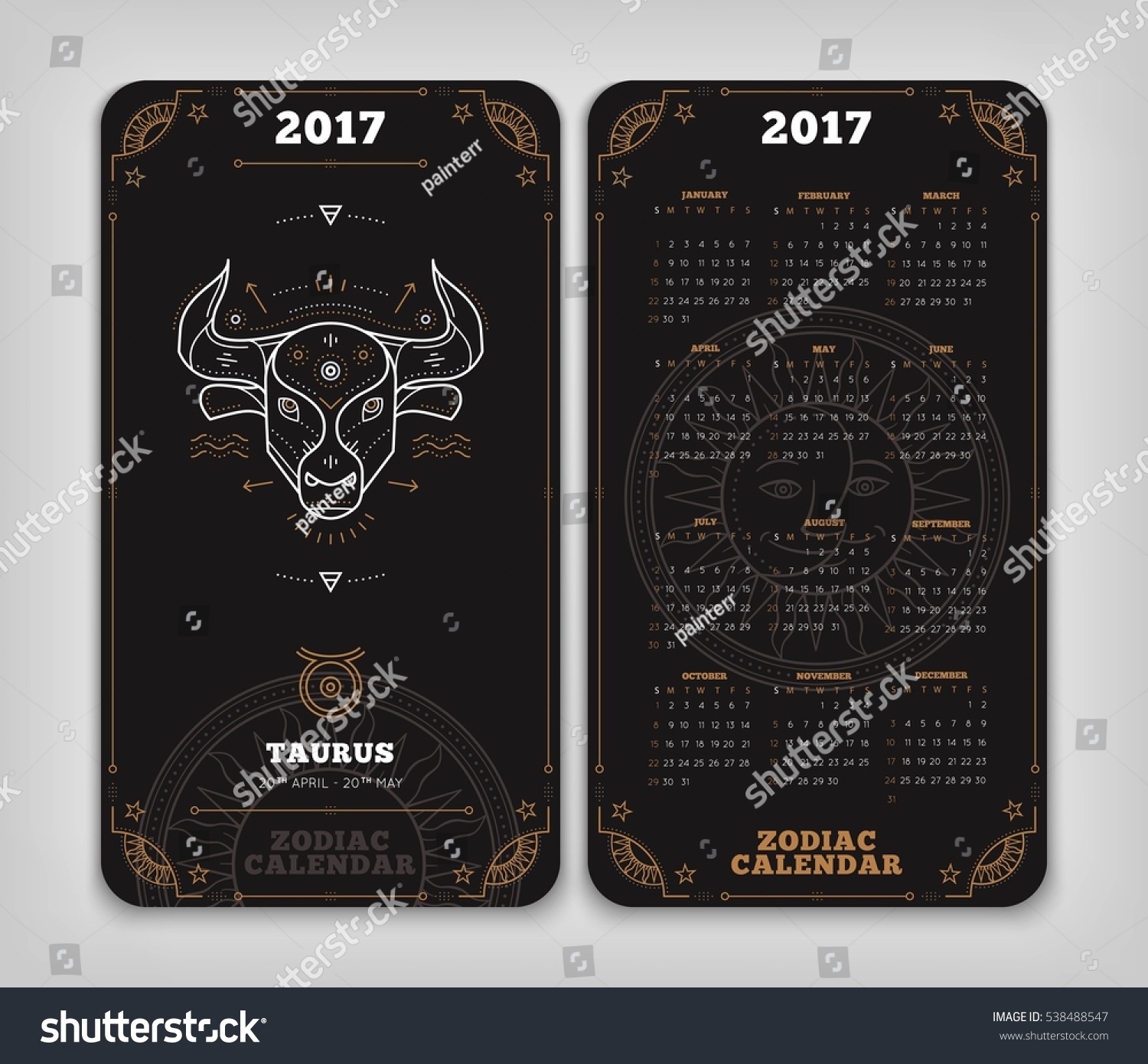 Taurus 2017 Year Zodiac Calendar Pocket Stock Vector (Royalty Free ...