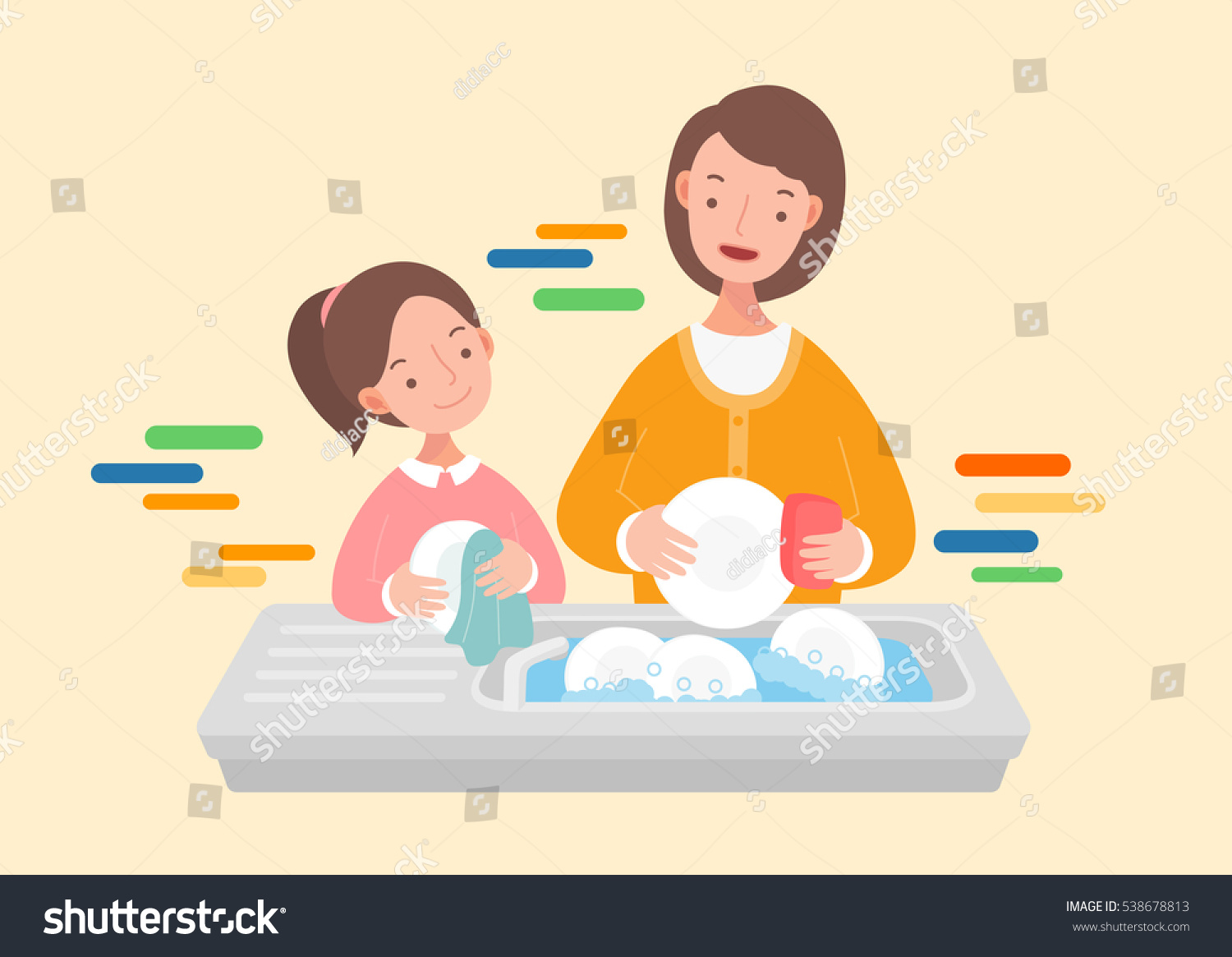 Mother Daughter Washing Dishes Stock Vector (Royalty Free) 538678813 ...