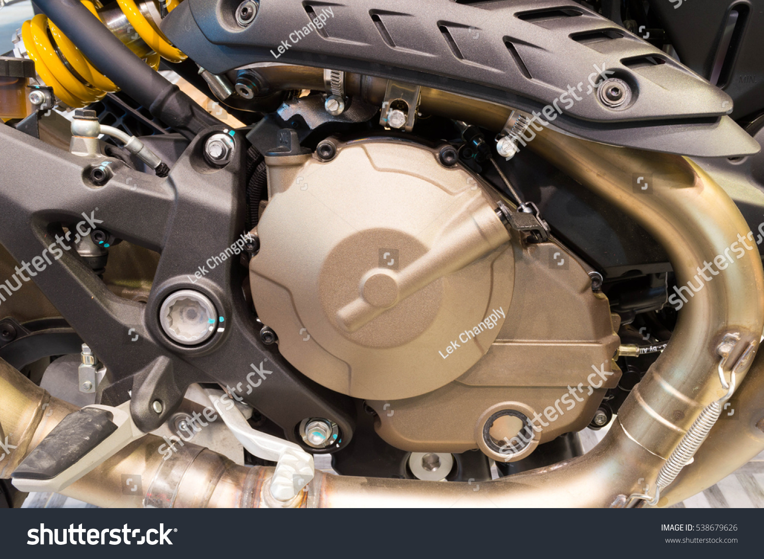 Close 4 Cylinder Sport Motorcycle Engine Stock Photo 538679626