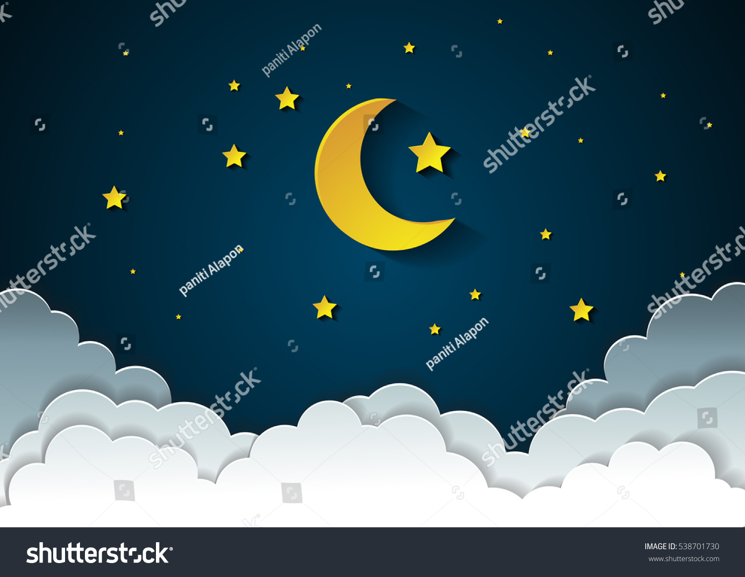 Moon Stars Midnight Paper Art Style Stock Vector (Royalty Free ...