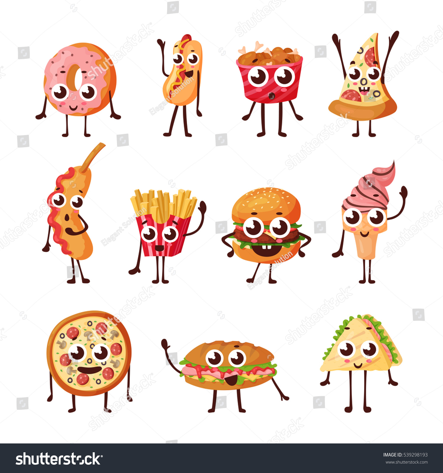 Fast Food Cartoon Characters Smiley Face Stock Vector (Royalty Free ...