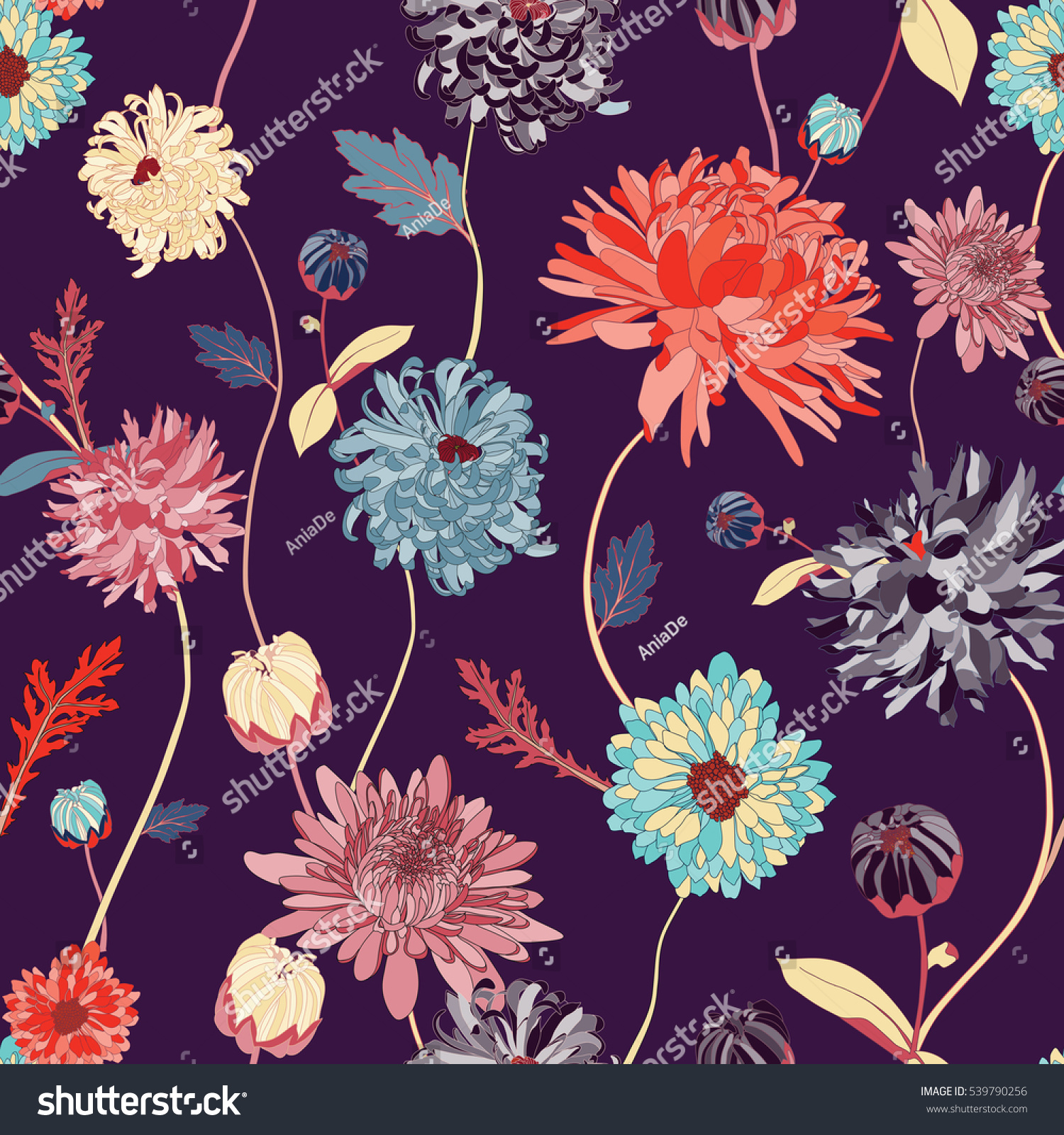 Asian Flower Illustration Seamless Pattern Stock Vector (Royalty Free ...