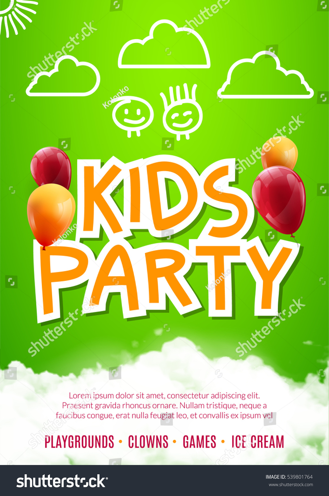 Kids Party Art Flyer Design Balloons Stock Vector (Royalty Free ...