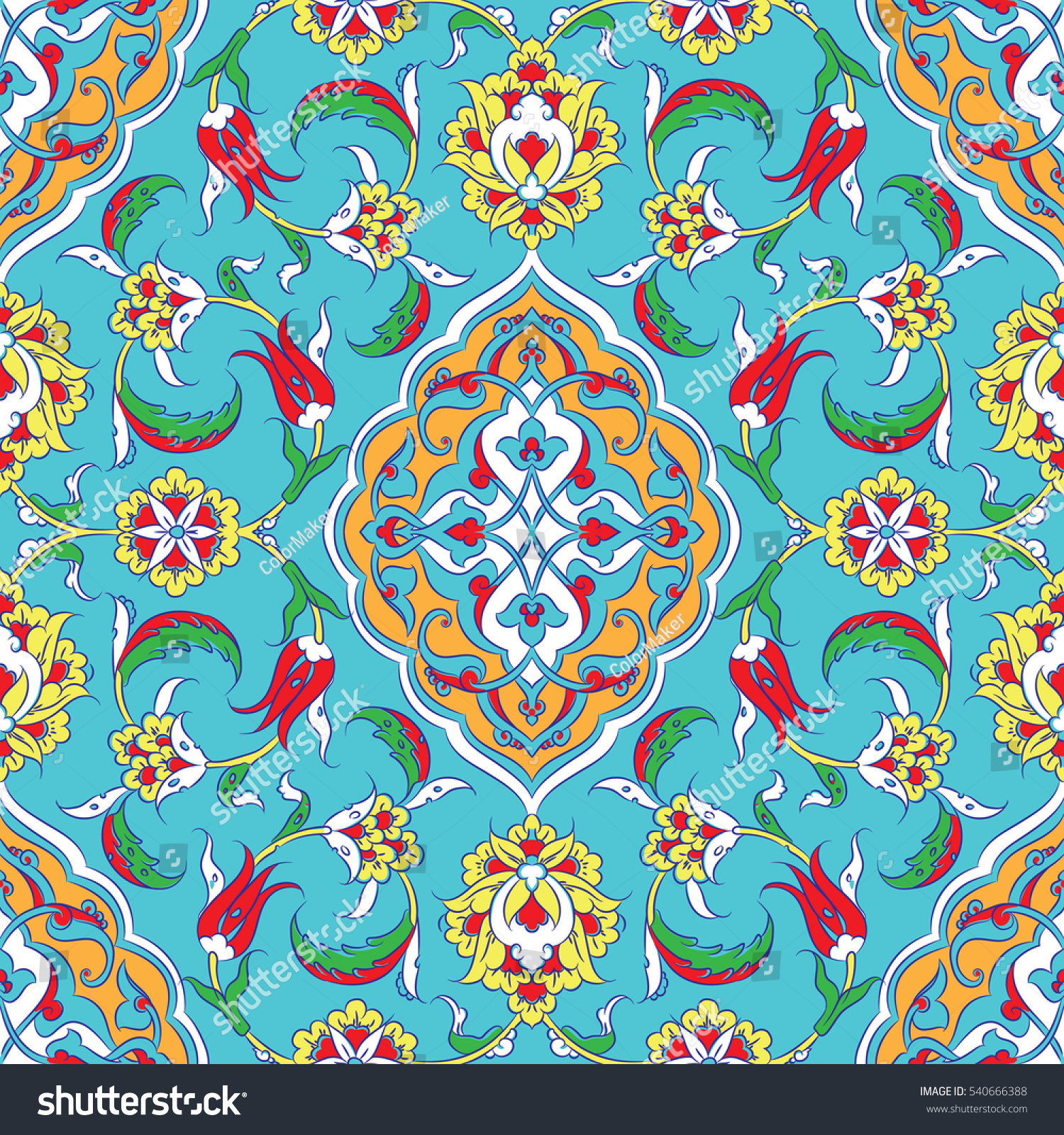 Turkish Iznik Tile Seamless Islamic Pattern Stock Illustration ...