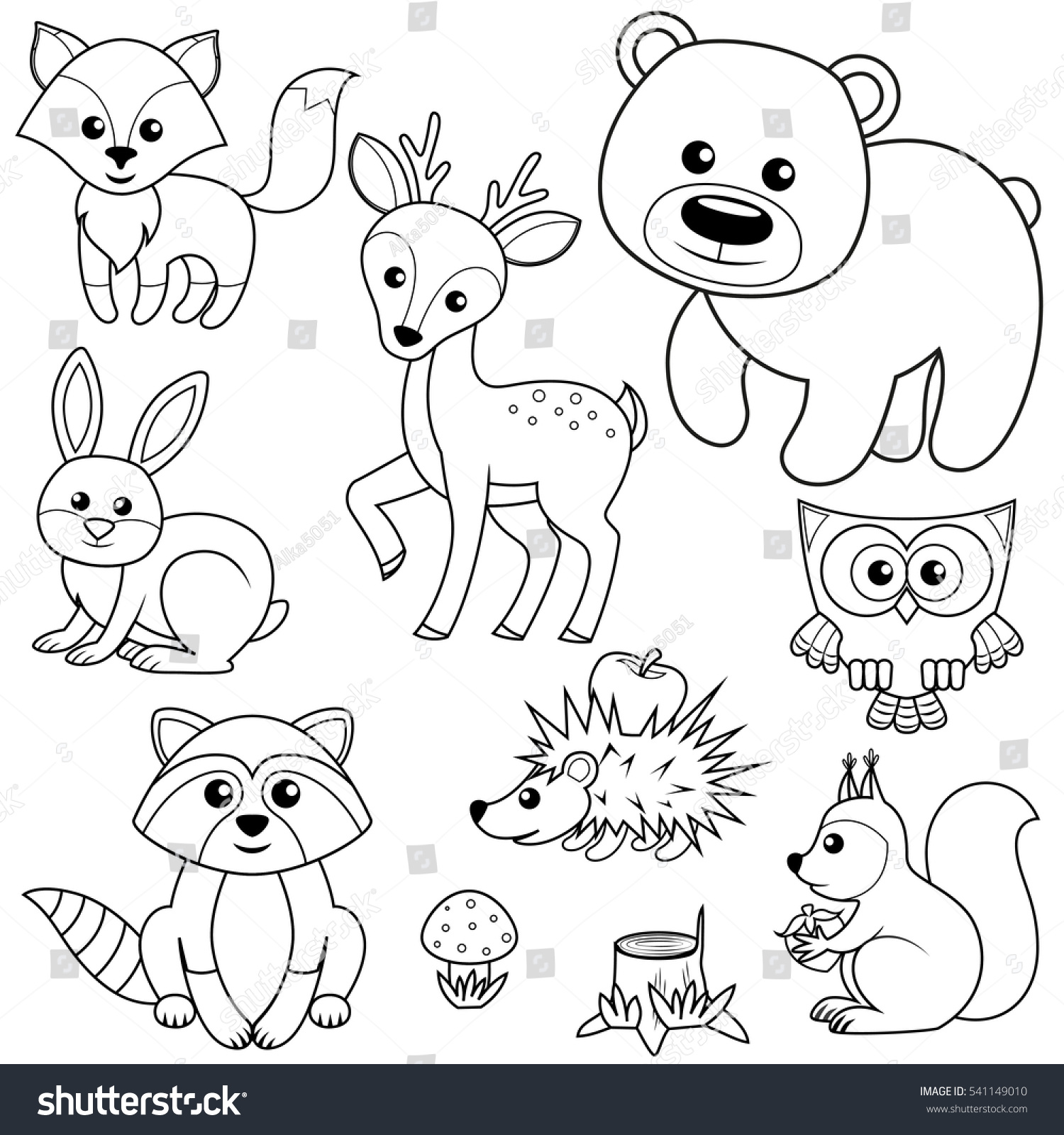 Forest Animals Fox Bear Raccon Hare Stock Vector (Royalty Free ...