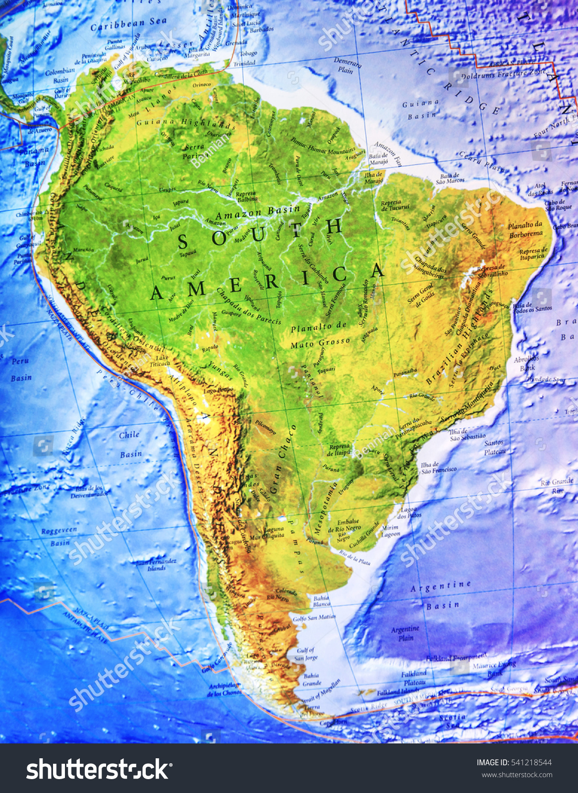 High Detailed South America Physical Map Stock Photo 541218544 Stock Photo High Detailed South America Physical Map With Labeling 541218544