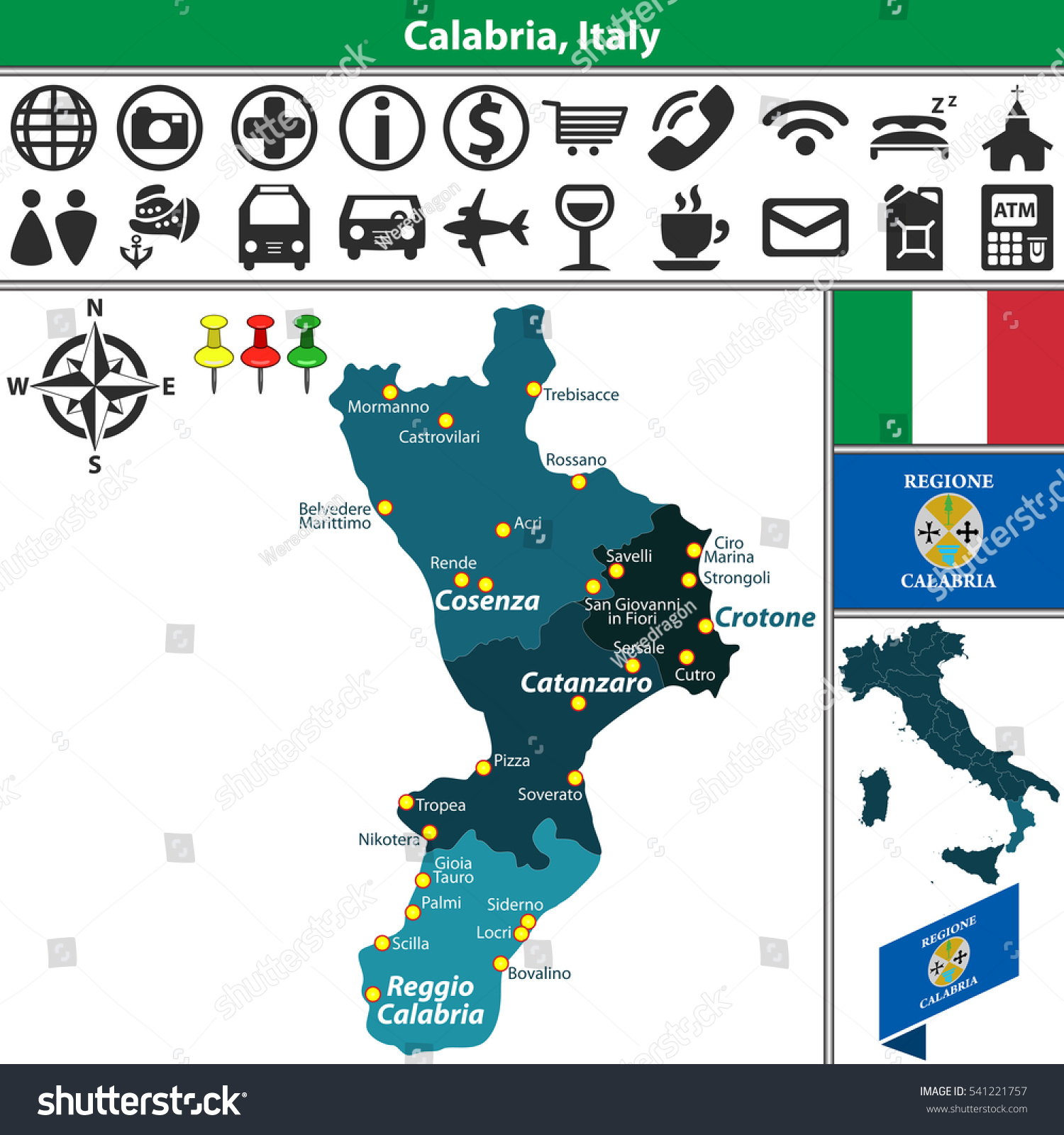 Vector Map Calabria Regions Location On Stock Vector Royalty Free Stock Vector Vector Map Of Calabria With Regions And Location On Italy Map 541221757