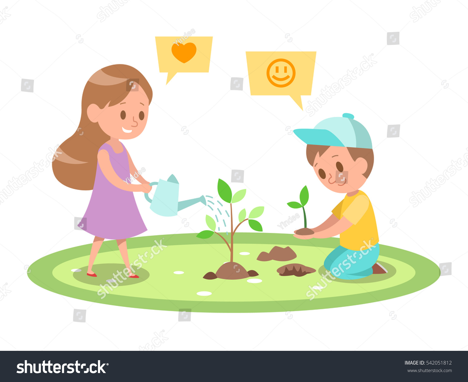 Happy Boy Girl Doing Garden Design Stock Vector (Royalty Free ...