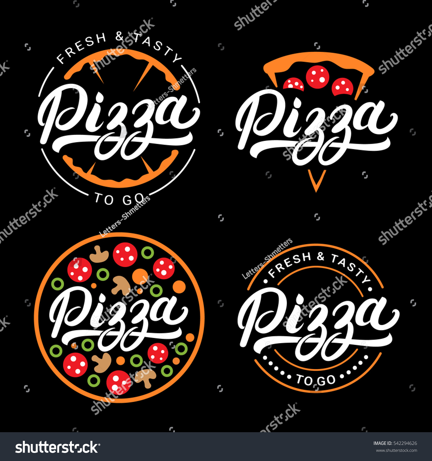 Set Pizza Hand Written Lettering Logo Stock Vector (Royalty Free ...