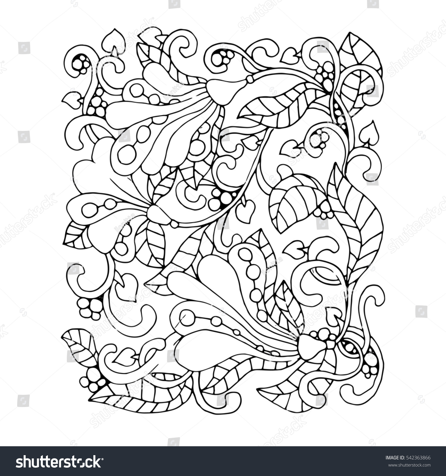 Monochrome Floral Pattern Hand Drawn Texture Stock Illustration ...