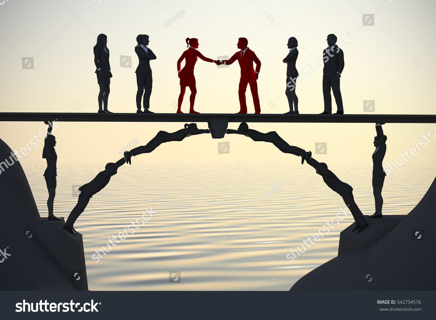 Human Bridge Merging Teams Dusk 3d: стоковая иллюстрация, 542734576 ...