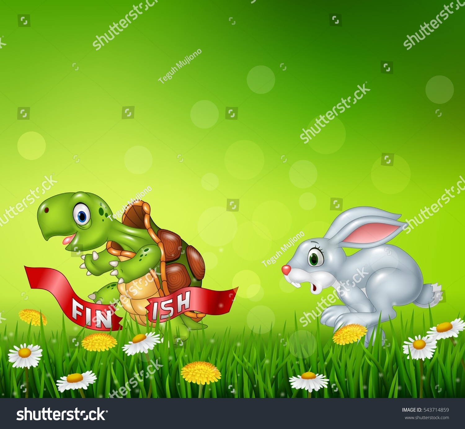 Cartoon Turtle Win Race Against Bunny Stock Vector (Royalty Free ...