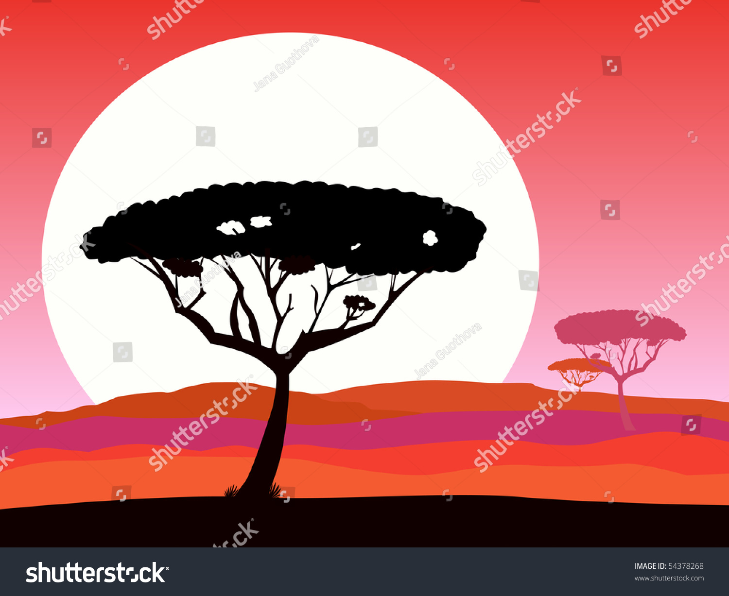 African Safari Background Red Sunset Tree Stock Vector (Royalty Free ...