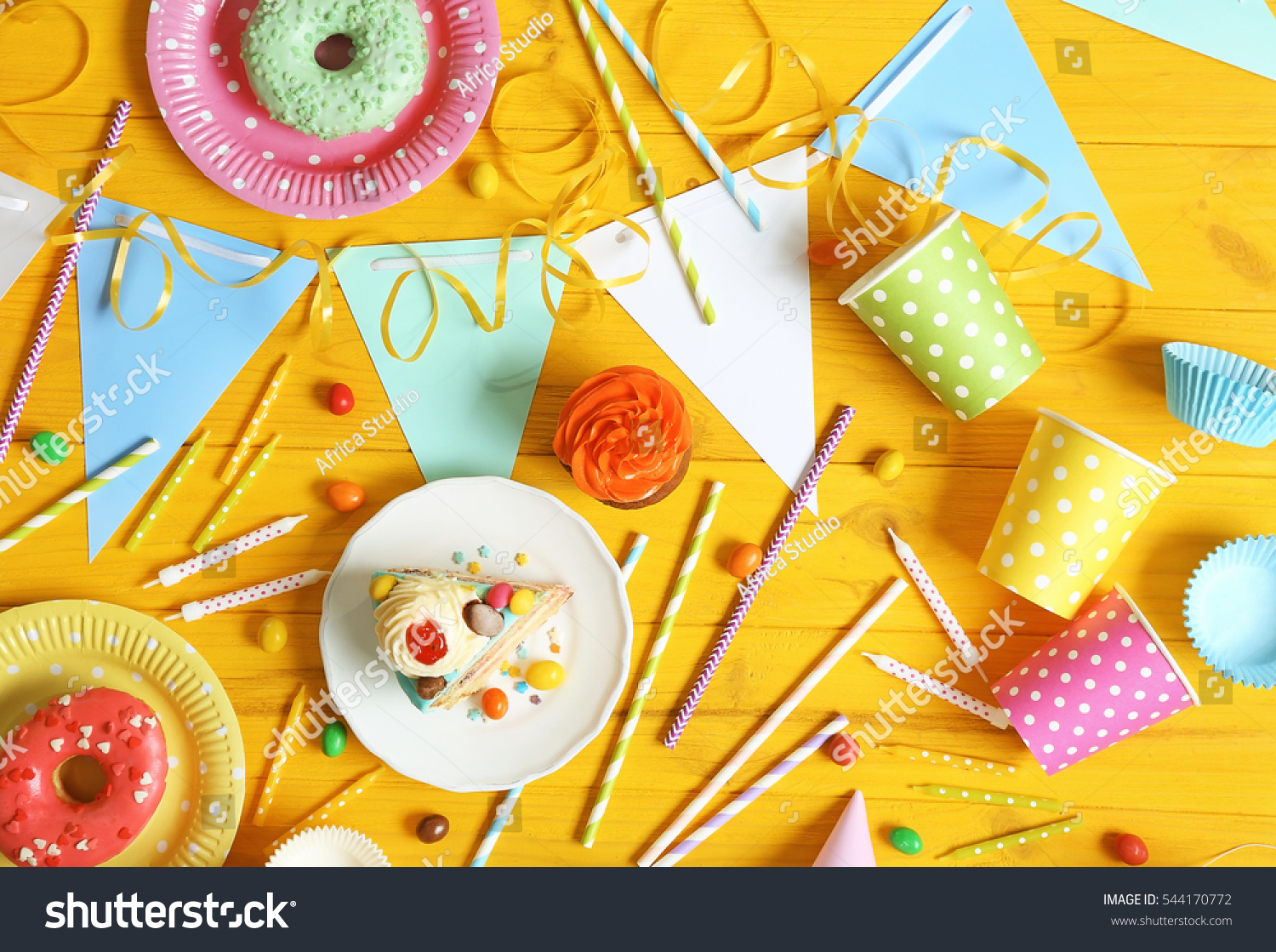 Bright Birthday Background Sweets Decorations Stock Photo 544170772 ...