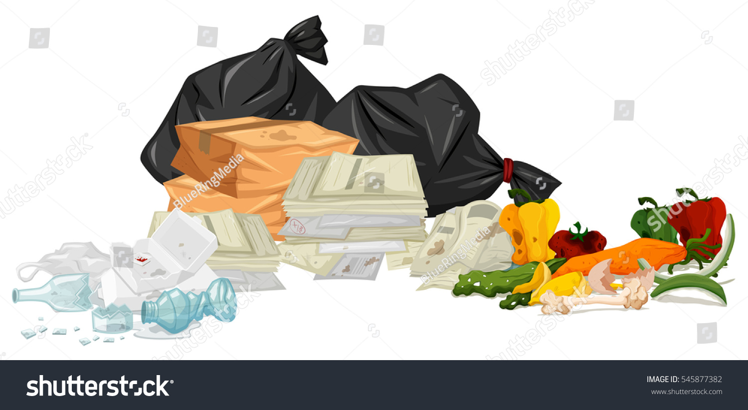 Pile Trash Papers Rotten Food Illustration Stock Vector (Royalty Free ...