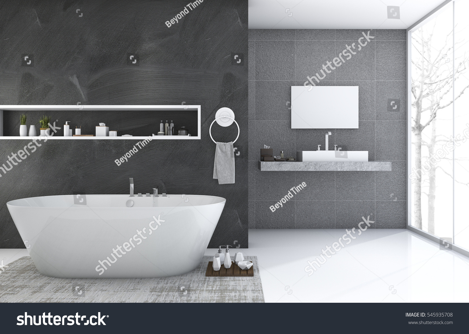 3d Rendering Modern Loft Style Bathroom Stock Illustration 545935708 ...